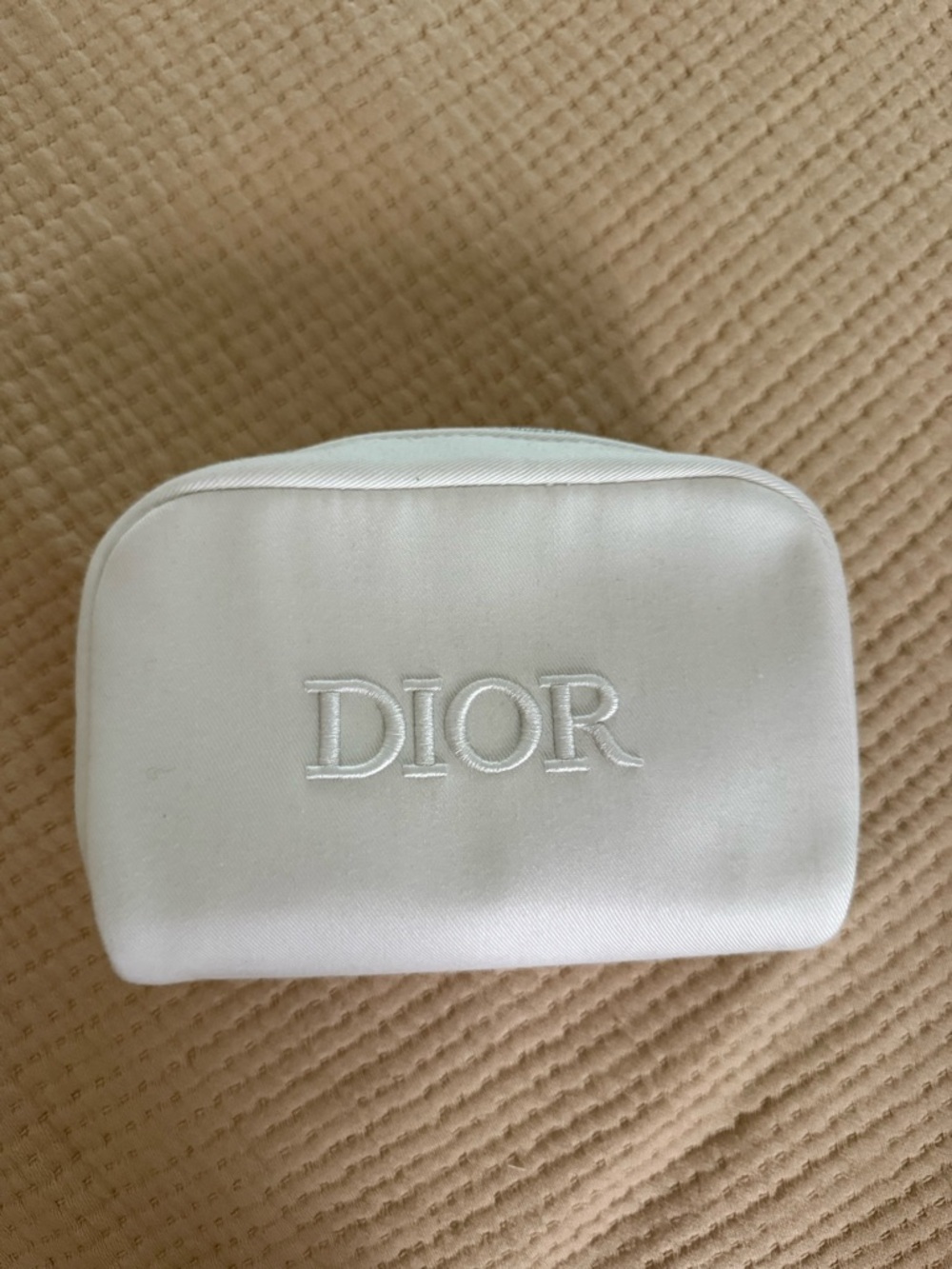 Dior White Embroidered Logo Cosmetic Pouch